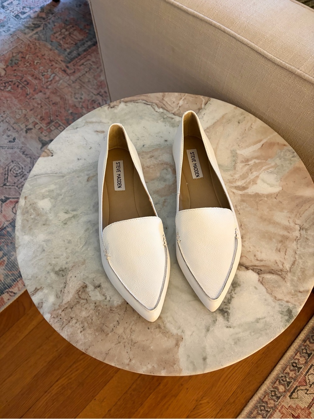 Steve Madden White Pointed Toe Leather Loafers